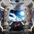 Futuristic Space Capsule Meeting Room With Conference Table And Starry Space View