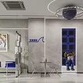 Modern Bubble Tea Shop Interior With Blue Booths Transparent Partitions Neon Signs And Stainless Steel Tables