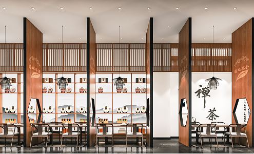 New Chinese Teahouse Tea House Tea Room Tea Space Tea Table and Chair Tea Tasting Area Tea Cabinet Screen Partition 3d model