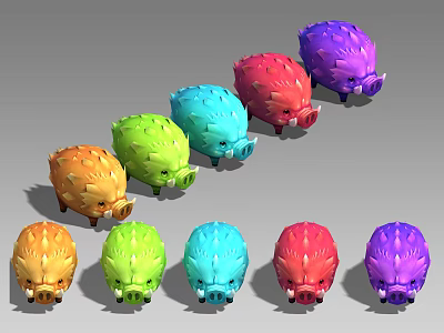 Vibrant Colorful Hedgehog Toy Models In Various Colors Arranged In Rows 3d model