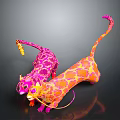 Two Colorful Patterned Feline Animals With Long Tails Interacting On Dark Background
