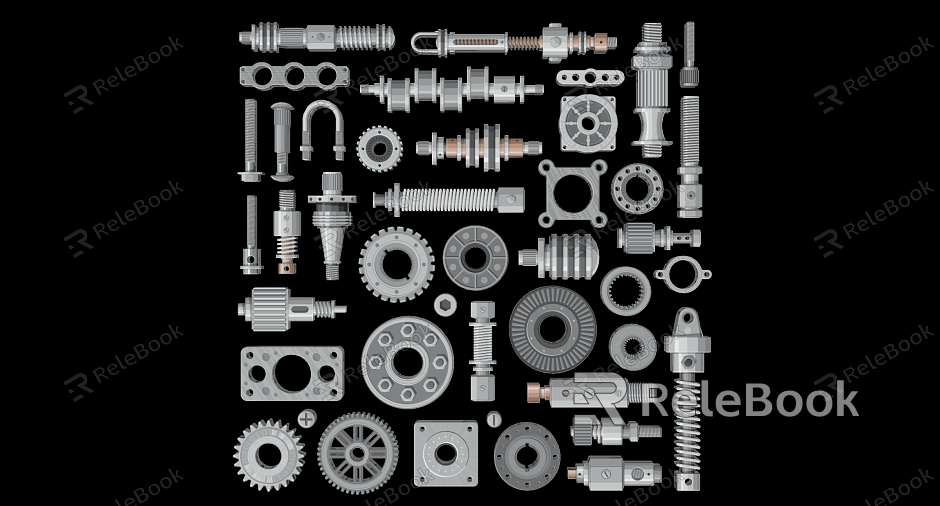 Modern 2D Mechanical Machine Parts Gear Unit Industrial Silhouette model