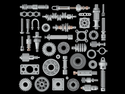 Modern 2D Mechanical Machine Parts Gear Unit Industrial Silhouette model