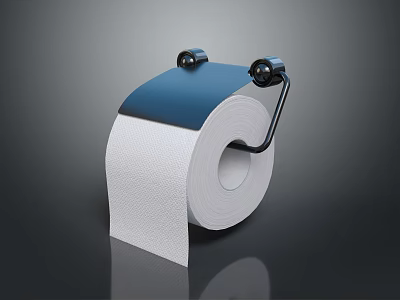 Sturdy Metal Toilet Paper Holder With Blue Top And White Roll On Shiny Surface 3d model