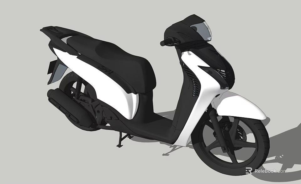 Stylish Black And White Scooter With Streamlined Design Front Headlight And Comfortable Seat 3d model 