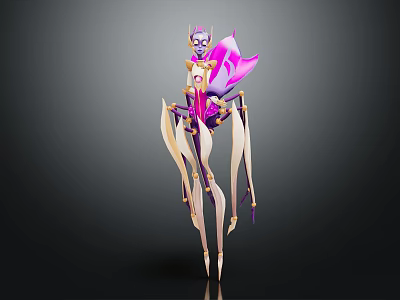 3D Fantasy Character Design With Biological Creature Elements And Purple Pink Slender Limbs 3d model