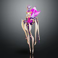 3D Fantasy Character Design With Biological Creature Elements And Purple Pink Slender Limbs