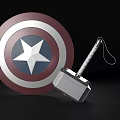 Popular Superhero Weapons Red Blue Shield With Star Design And Metal Hammer