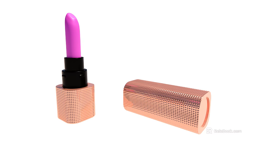 Elegant Purple Lipstick Cosmetic Product With Copper Perforated Textured Case And Open Design 3d model 