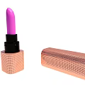Elegant Purple Lipstick Cosmetic Product With Copper Perforated Textured Case And Open Design