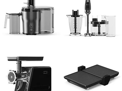 Essential Modern Kitchen Appliances Featuring Juicer Blender Meat Grinder And Cutting Tools 3d model