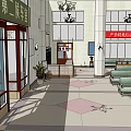 Modern Station Interior With Bench Seats Columns Tile Floor And Information Board