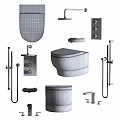 Modern Toilet And Essential Bathroom Accessories Like Grab Bars Faucet And Seat