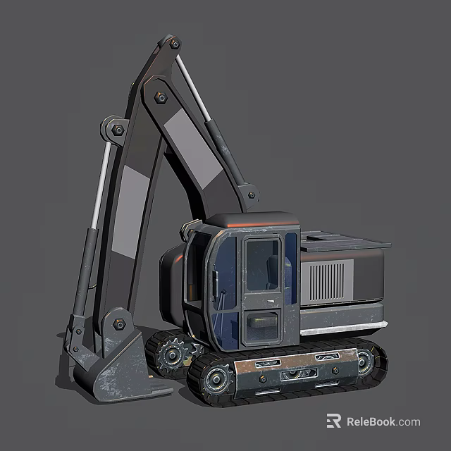 Modern Dark Colored Excavator With Tracked Base Mechanical Arm And Cab 3d model 