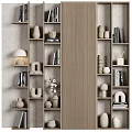 Modern Wooden Shelving Unit In Living Room With Books Decorative Vases And Artworks