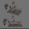 Wooden Dining Table Set With Chairs Pendant Light Plant And Rug