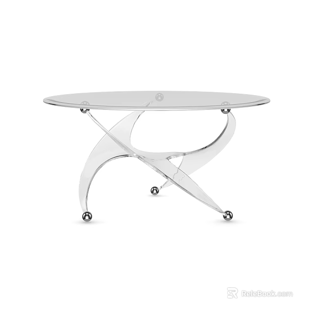 Modern Sofa and Coffee Table Set with Transparent Top Curved Acrylic Legs and Wheels 3d model 