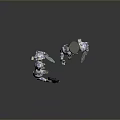 Game Movie Characters Two Mechanical Robots With Camouflage Design Helmet Military Cap Shields And Weapons