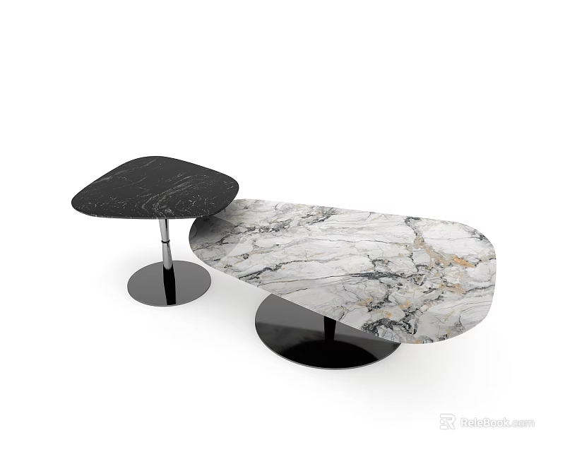 Modern Marble Coffee Tables With Black And White Gold Vein Design And Metal Base 3d model 