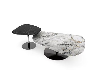 Modern Marble Coffee Tables With Black And White Gold Vein Design And Metal Base 3d model