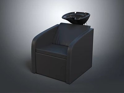Black Leather Barber Chair With Armrests And Shampoo Basin On Top 3d model