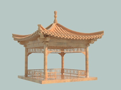 gazebo Chinese style gazebo pavilion evening glow red four corner pavilion model