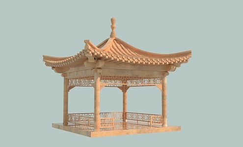 gazebo Chinese style gazebo pavilion evening glow red four corner pavilion 3d model