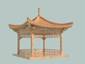 gazebo Chinese style gazebo pavilion evening glow red four corner pavilion 3d model