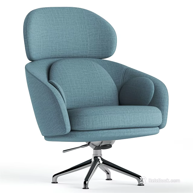 Modern Light Blue Fabric Single Sofa with Ergonomic Backrest Upholstered Design and Metal Swivel Base 3d model 