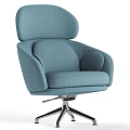 Modern Light Blue Fabric Single Sofa with Ergonomic Backrest Upholstered Design and Metal Swivel Base