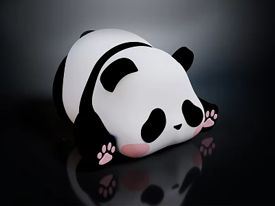 Cute Adorable Cartoon Panda Character in Lying Pose with Pink Paws for Game or Movie 3d model