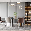 Modern Dining Table Set With Grey Wall Pendant Lights And Decorative Chairs 3d model