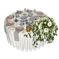 Elegant Round Dining Table With White Tablecloth Stylish Tableware And White Flower Centerpiece Green Foliage