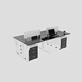 Modern Office Desk Double Workstation With Partition Screens Computer Monitor And Drawer Storage