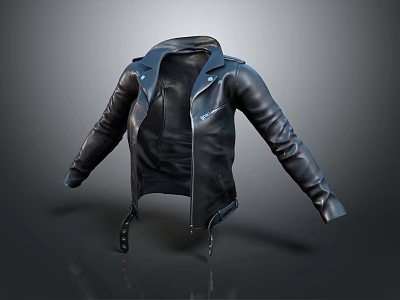 Stylish Black Leather Jacket With Hooded Design And Zipper For Modern Casual Wear 3d model