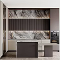 Elegant Modern Kitchen Interior Design With Marble Island And Cabinetry Lighting 3d model