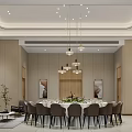 Modern Private Dining Box With Round Table Chandeliers And Sofa 3d model