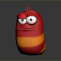 Cartoon Red Worm Character With Orange Stripes And Big Eyes