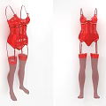 Red Lace Corset Lingerie Set With Matching Stockings And Straps