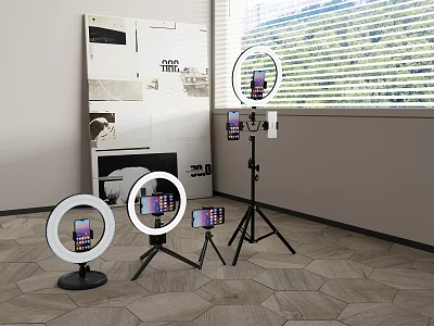 Professional LED Ring Lights for Live Streaming and Content Creation Setup 3d model