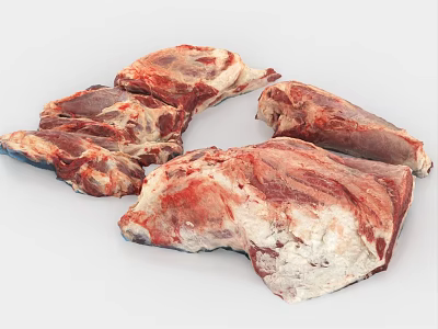 Fresh Raw Meat Different Cuts With Red Muscle And White Fat Pieces 3d model