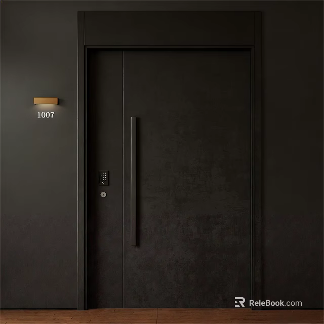 Black Modern Security Door With House Number Plate And Access Control System 3d model 