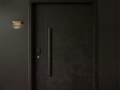 Black Modern Security Door With House Number Plate And Access Control System 3d model