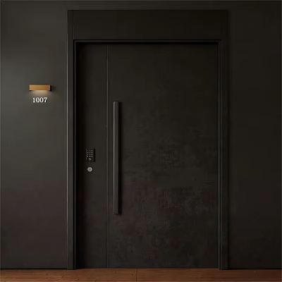 Black Modern Security Door With House Number Plate And Access Control System 3d model