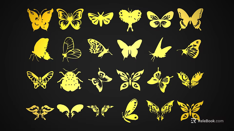 Yellow Butterfly Insect Silhouette Wall Decor for Creative Home Decoration 3d model 