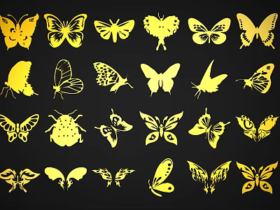 Yellow Butterfly Insect Silhouette Wall Decor for Creative Home Decoration 3d model