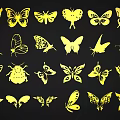 Yellow Butterfly Insect Silhouette Wall Decor for Creative Home Decoration