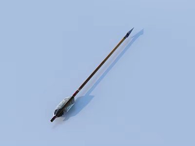Traditional Arrow With Wooden Shaft Metal Tip And Feathered Fletching On Light Blue Background 3d model