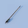 Traditional Arrow With Wooden Shaft Metal Tip And Feathered Fletching On Light Blue Background