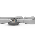 Modern Gray Soft Fabric L shaped Sofa Coffee Table Set With White Table Decorative Items